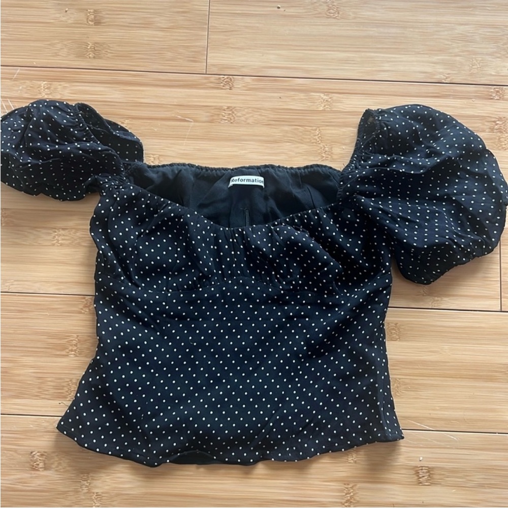 Reformation Black Polka Dot Top